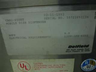 Delfield 6 1/2 Heated Plate Lowerator Dispenser Cart  