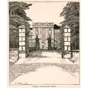  1906 Wood Engraving Compton Beauchamp Manor Architecture 