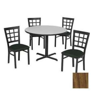  36 Round Table & Window Pane Back Chair Set, Nepal Teak 