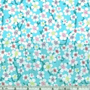   Florals Blossom Turquoise Fabric By The Yard Arts, Crafts & Sewing
