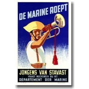  De Marine Roept   Vintage WWII Reprint Poster Office 