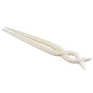 Hand Carved White Bone Hair Stick   Double Prong   Helix Twist Design 