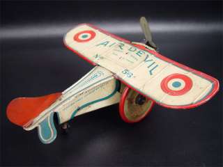 Rare Vintage Strauss Air Devil Monoplane Windup Tin Toy  