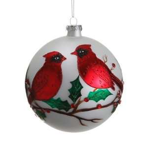 75 Cardinal Pattern Glass Ball Ornament Red Green (Pack of 4 