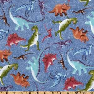  44 Wide Dinosauria Dino Toss Blue Fabric By The Yard 