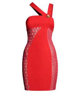   Sz US 4, 6, 8, 10 ~ VERSACE for H&M Red Silk Dress Bottoni Oro  
