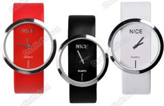 Fashion Cool Women PU Leather Transparent Dial Lady Wrist Watch  