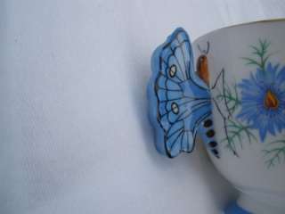 Aynsley China Butterfly Handle Tea Cup & saucer Light Blue Flowers 