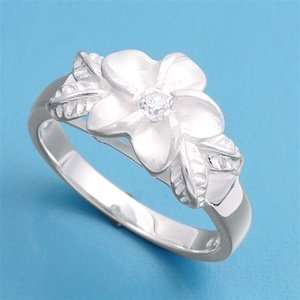  Rhodium Plated Sterling Silver 11mm Plumeria Shaped Clear 