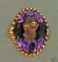   1930s 14K YELLOW GOLD MEDIUM PURPLE AMETHYST & ROSE CUT DIAMOND RING