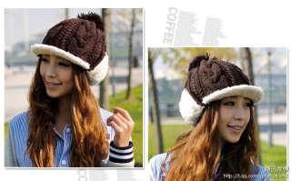 New Women Ladies Winter Hat Ear Flaps Brim Hand Crochted Pom Pom Hat 