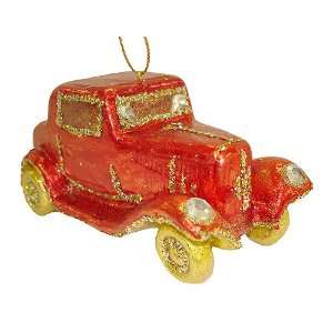 Red & Gold Glitter Classic Car Christmas Ornament 