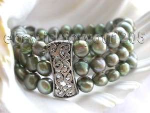 Genuine Natural 9mm Green Baroque Pearl Bracelet  