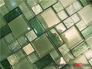 Sample  Marble Green Crystal Glass Pattern Mosaic Kitchen Backsplash 