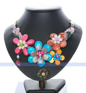 Amazing 20 Turquoise Agate Jade Pearl Flower Necklace  FINDINGSTYLE 