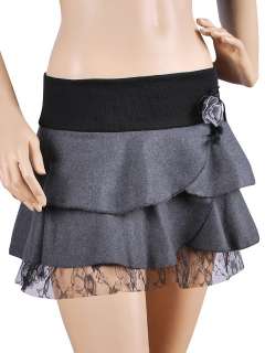 BLACK WOOL PLEATED W/ROSE LACE LINED MINI SKIRT #307 / S  