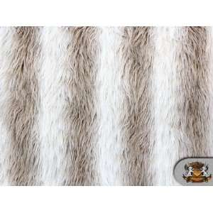 Faux Fur Long Pile Mongolian 2 Tone Stripe Brown & Ivory Fabric / 58 