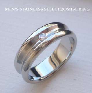 STAINLESS STEEL MENS CZ WEDDING PROMISE BAND RING 8 14  