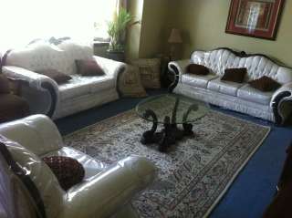 Beautiful 3 piece Sofa Set *MUST SEE* (White w/ wooden accent)  