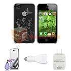 Clear Flower TPU Skin CASE+Charger+MIRROR Screen Guard for iPhone 4 4S 