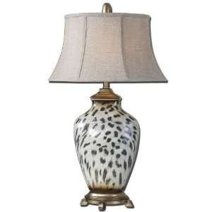  34 Burnished Cheetah Print and Antiqued Silver Table Lamp 