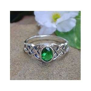  Sterling Silver Celtic Irish KNOT Green CZ Ring size 6.5 