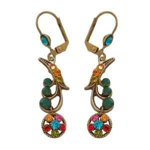 Michal Negrin Earrings with Round Dangle Crystal Flower, Green, Blue 
