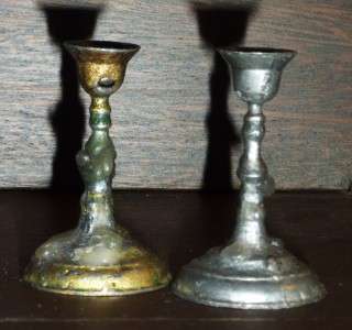 Antique Matching Metal Candle Sticks Holders Miniature Lot  