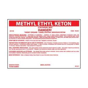 HC271P   Container Labels, Methyl Ethyl Ketone, 6 1/2 X 10, Pressure 