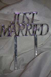 Wilton JUST MARRIED Silver Rhinestone Wedding Cake Topper Monogram 