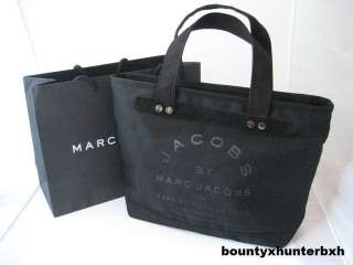 MARC JACOBS Gunmetal Black Canvas Tote Bag Handbag S  