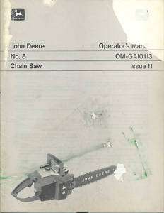 John Deere No 8 Chain Saw Vintage Operators Manual  