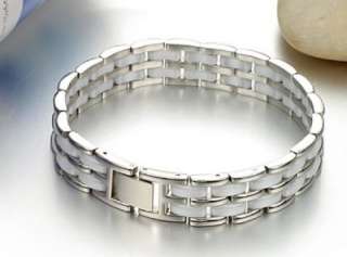 JB42 Mens Fashion Silver 316L Stainless Steel Ceramic Charm Bracelet 