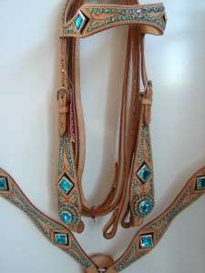  Tooled Lite Oil Western Headstall Breast Plate Showman 3 pc  