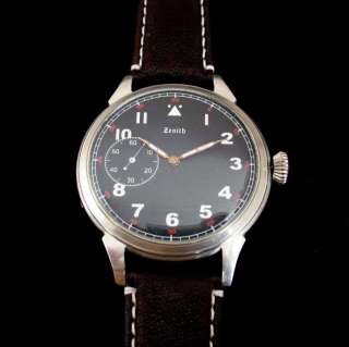 Rare Vintage Excellent Swiss Zenith Watch Black Dial Military Style 