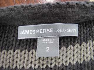 James Perse Gray/Light Gray Striped Woven Long Sleeve Draped Sweater 2 