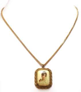   Edwardian Vintage Pendant Necklace Transfer Portrait 1800s Jewelry