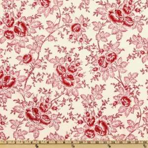  44 Wide Gallery In Red II Roses Ivory/Red Fabric By The 