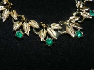 VINTAGE COSTUME JEWELRY CORO GREEN EMERALD STONE NECKLACE AND BRACLET 