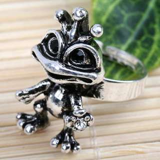 1p Special White Crystal Frog Adjustable Finger Ring#7  
