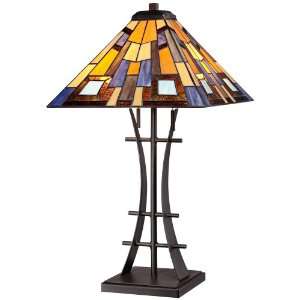  Jewel Tone Art Glass with Iron Base Table Lamp