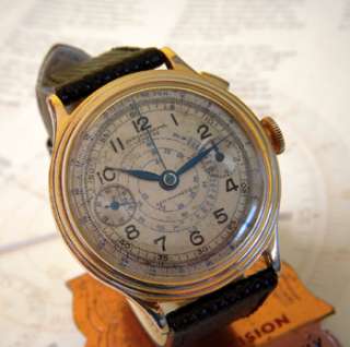 Rare Vintage Swiss Made MONOPULSANTE CHRONOGRAPH 1940s DIAL 17 JEWELS 