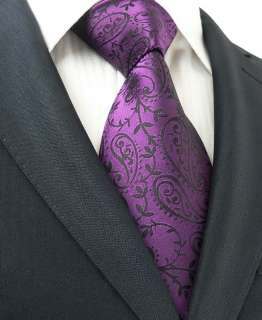 Landisun Purple Paisley Silk Tie Set Tie+Hanky+Cufflinks Collections 