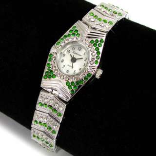 Exclusive Emerald & White Crystal Jewelry WATCH  