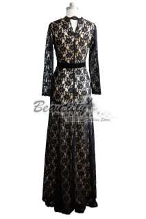 Elegant Black Lace Sleeves Prom Lady Cocktail Wedding Evening Party 