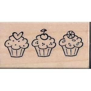  Three Cupcakes Mounted Wooden Stamp // The Cats Pajamas 