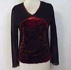 Worthington blouse Pull Over long sleeve v neck burgandy black size 