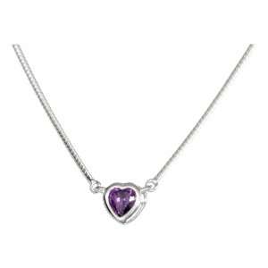 Sterling Silver 15.5 inch Purple Cubic Zirconia Heart Pendant Necklace