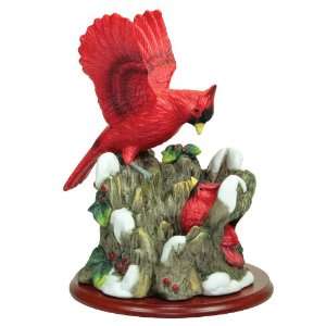  Cardinal Bird Figurine Porcelain with Flowers on Wood Base 