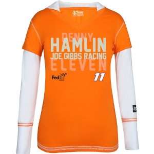   Hamlin Ladies Double Layer Hooded Long Sleeve Premium T Shirt   Orange